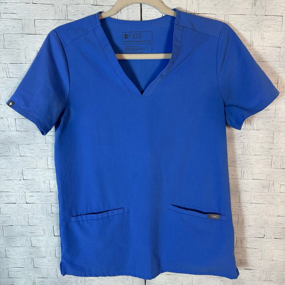Figs women's scrub top pockets, blue V-neck utility‎ medical, Dr nurse